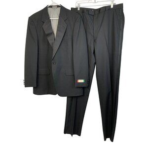 Bellagio Mens Black Tuxedo Suit 2-Piece 44L / 39W Wool Blend Wedding Prom 8077